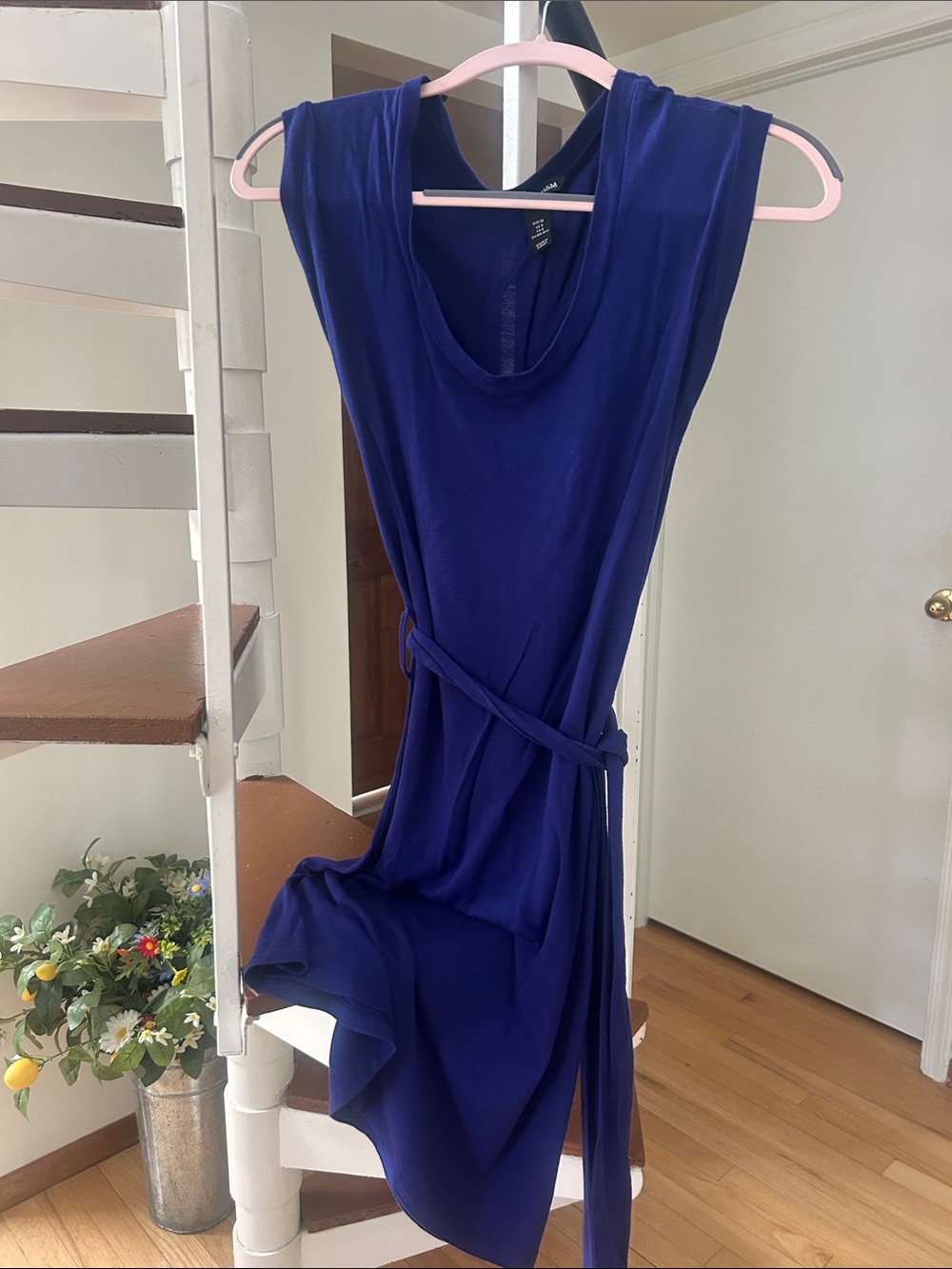 H&M Sleeveless Belted Cobalt Blue Midi Dress